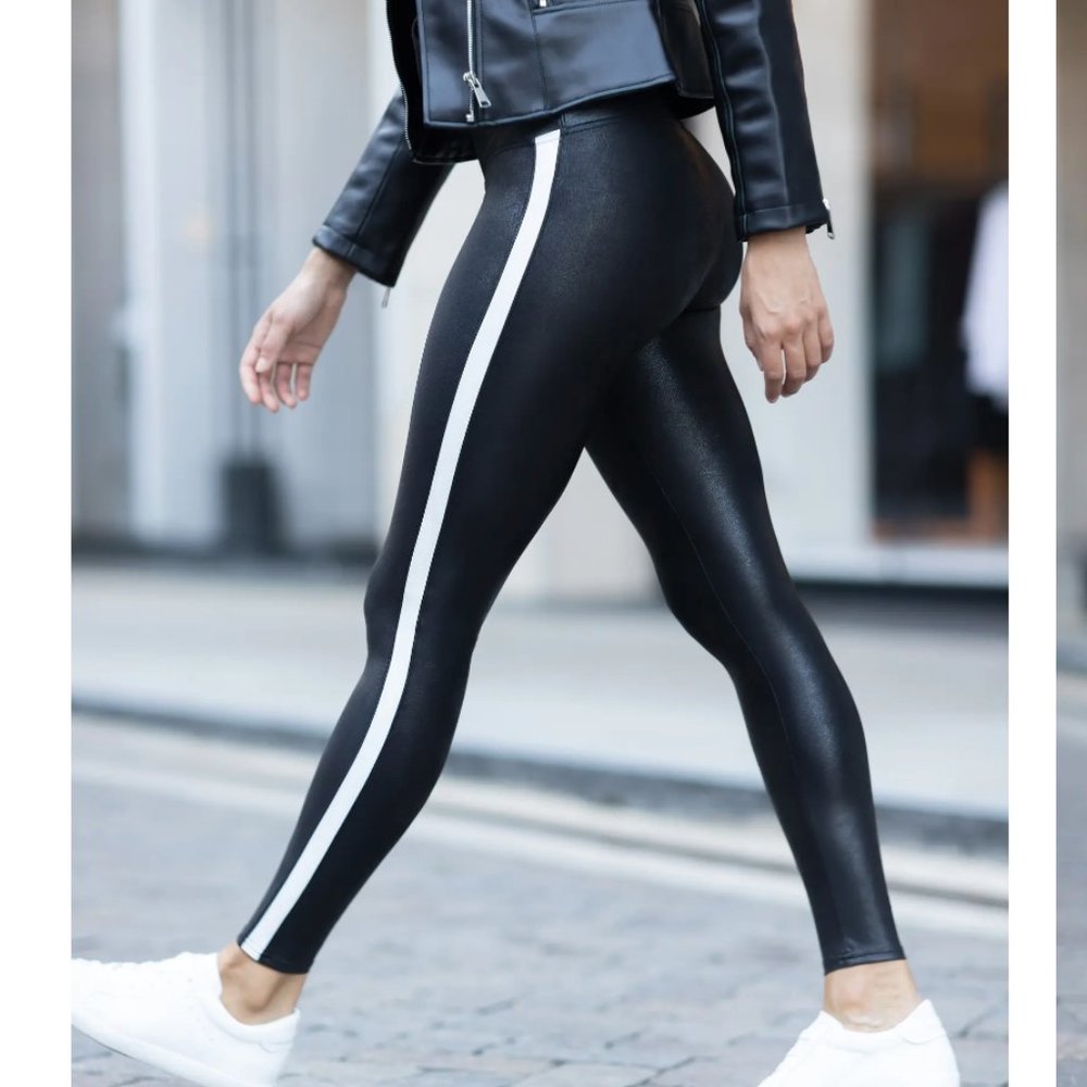 Spanx Side Stripe Faux Leather Leggings  Small